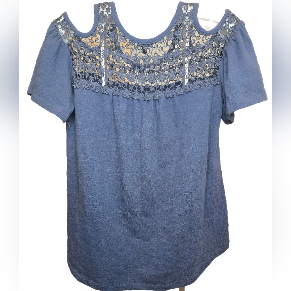 Hannah Blue Lace Cold Shoulder Blouse